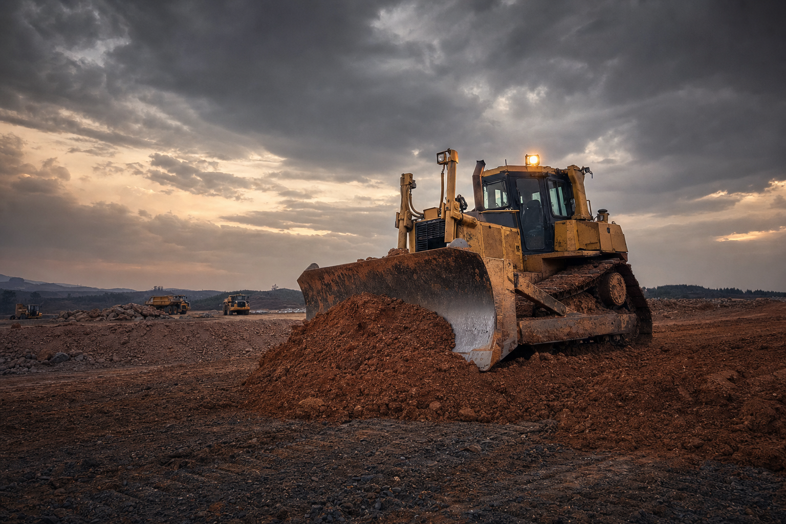 Bulldozer grading earth on a construction site
